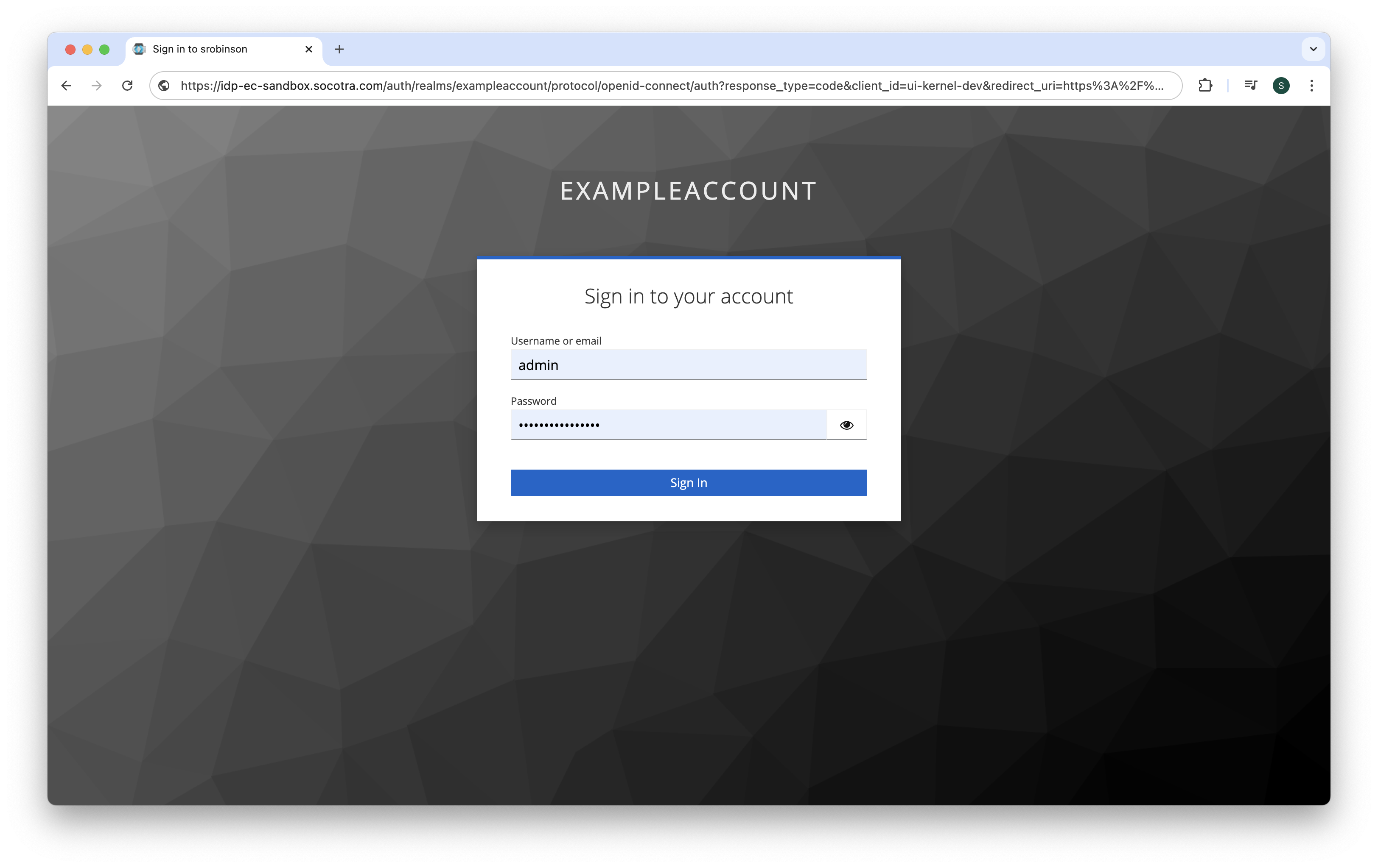 The Socotra business account login page.