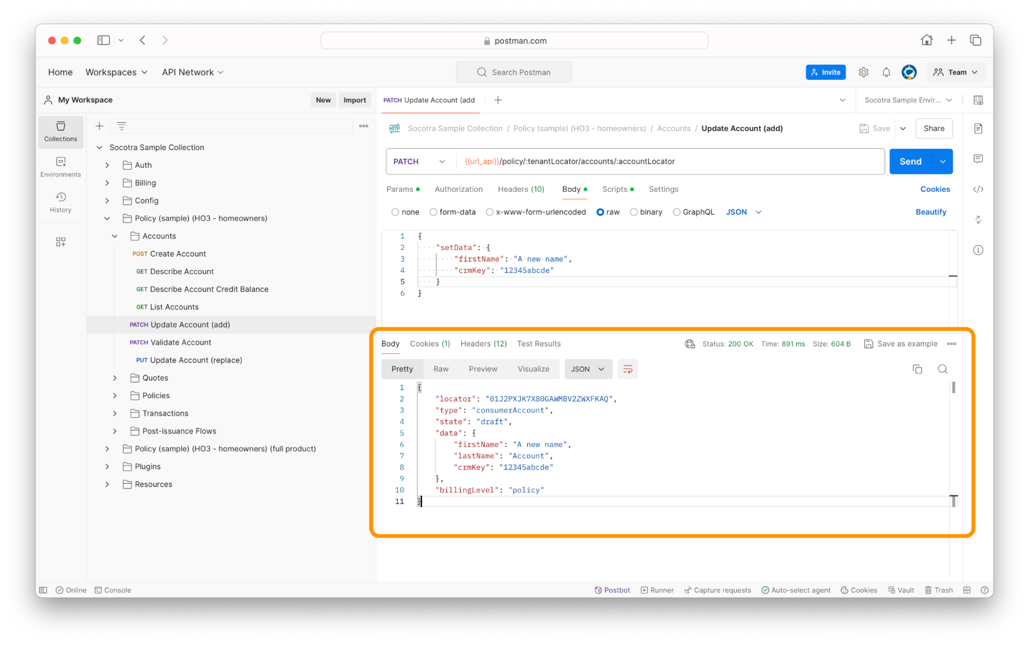 Screenshot of the response body of the endpoint.